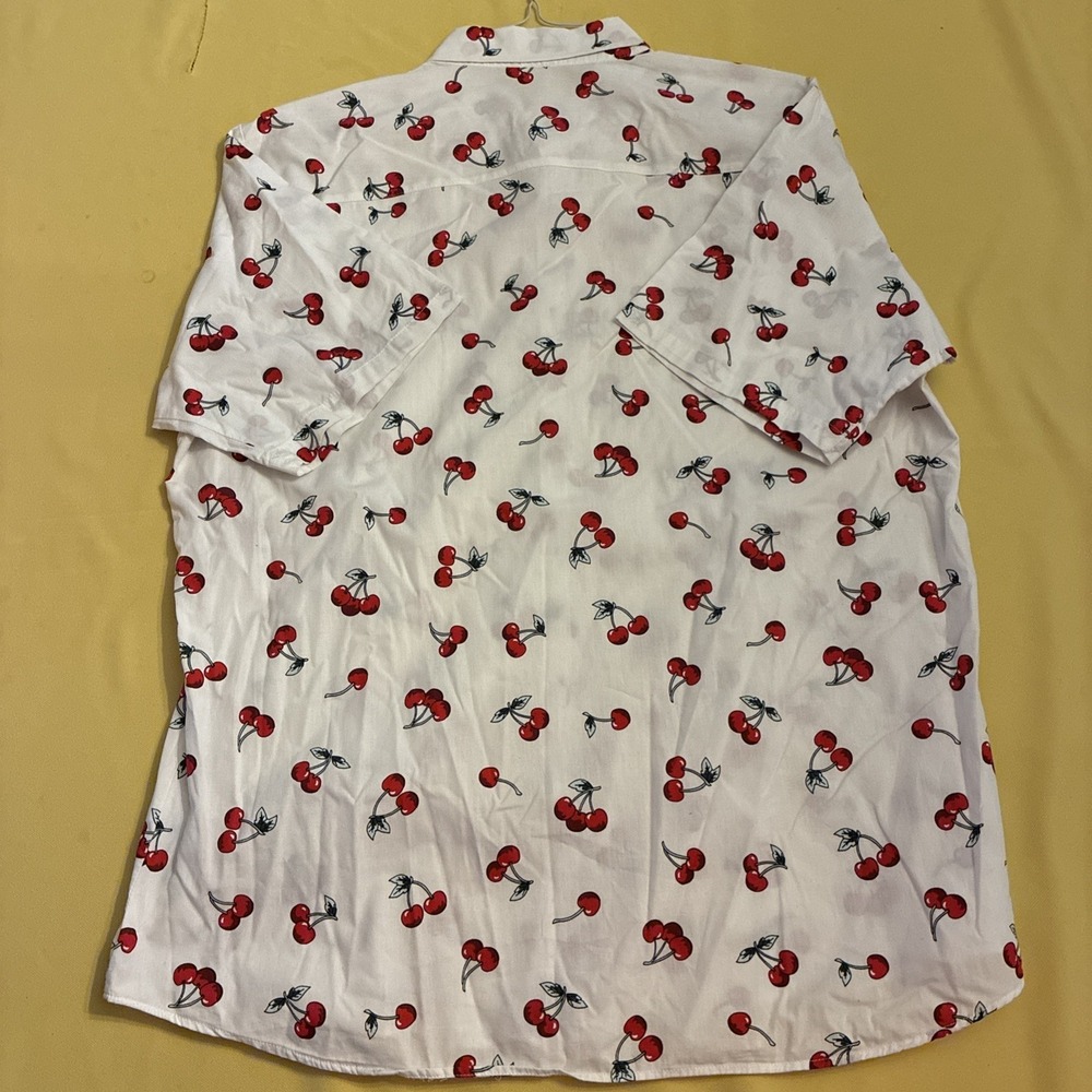 Jogal Men's Short Sleeve Button Up Cherry Print Collard White Shirt Size: XL - Picture 10 of 10